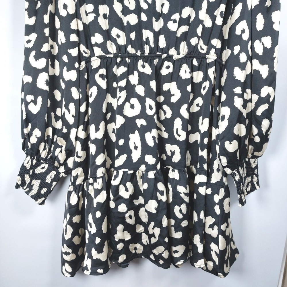 Umgee USA Leopard Print Dress Size 2XL Black Tan Smocked Cuff Long Sleeve - Picture 6 of 8